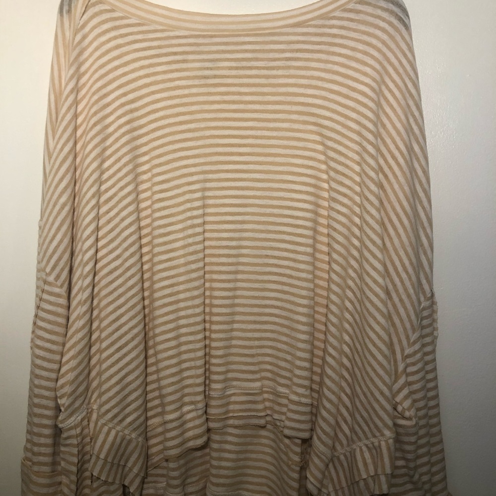 Gold and White Wide Sleeve Striped Tunic Top